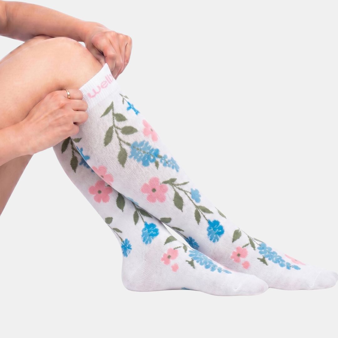 Flowers White Compression Socks