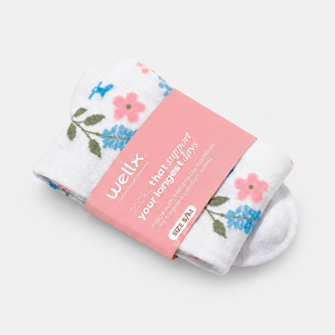 Flowers White Compression Socks