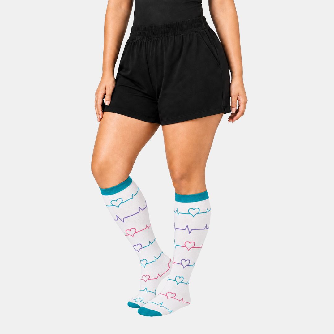 Heartbeat White Wide Calf Compression Socks