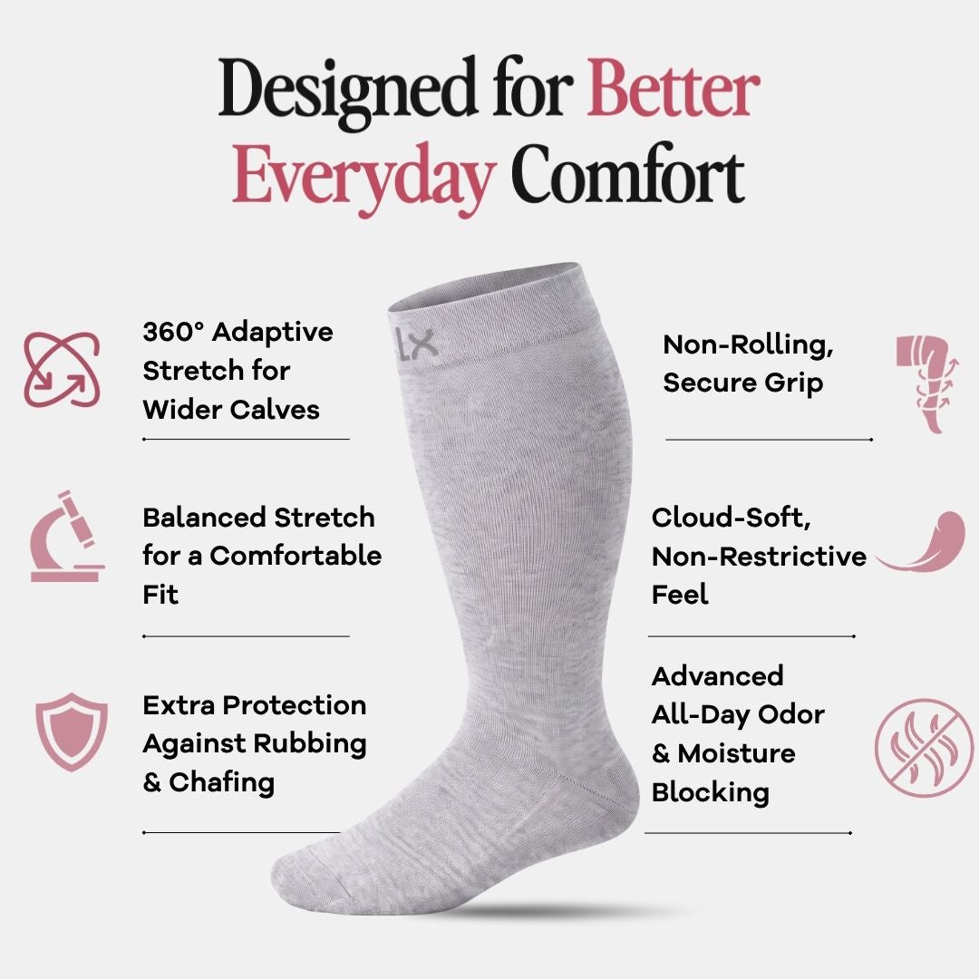 Heather Grey Wide Calf Compression Socks
