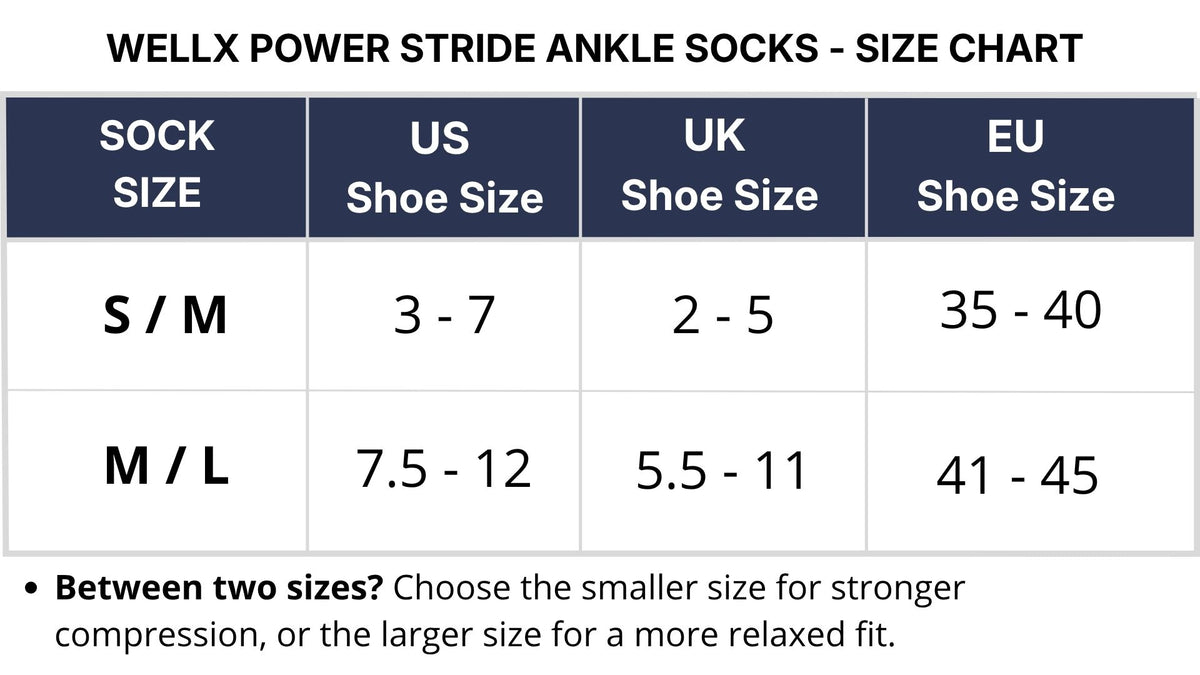 Size chart - 3-Pack Power Stride Ankle Socks Men Navy
