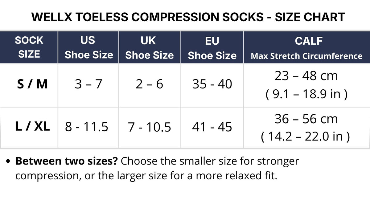 Size chart - Black Toeless Compression Socks Men