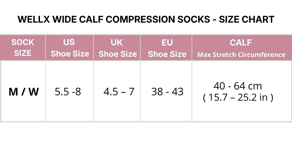 Size chart - Flowers Navy Blue Wide Calf Compression Socks