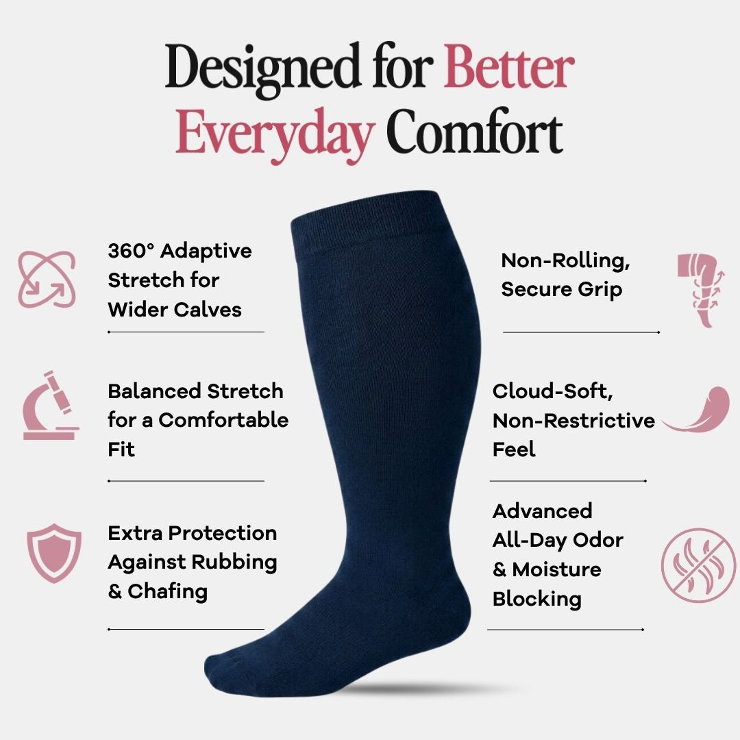 Navy Blue Wide Calf Compression Socks