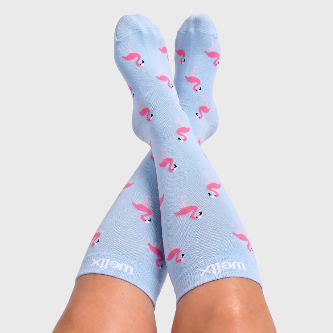 Flamingo Blue Wide Calf Compression Socks