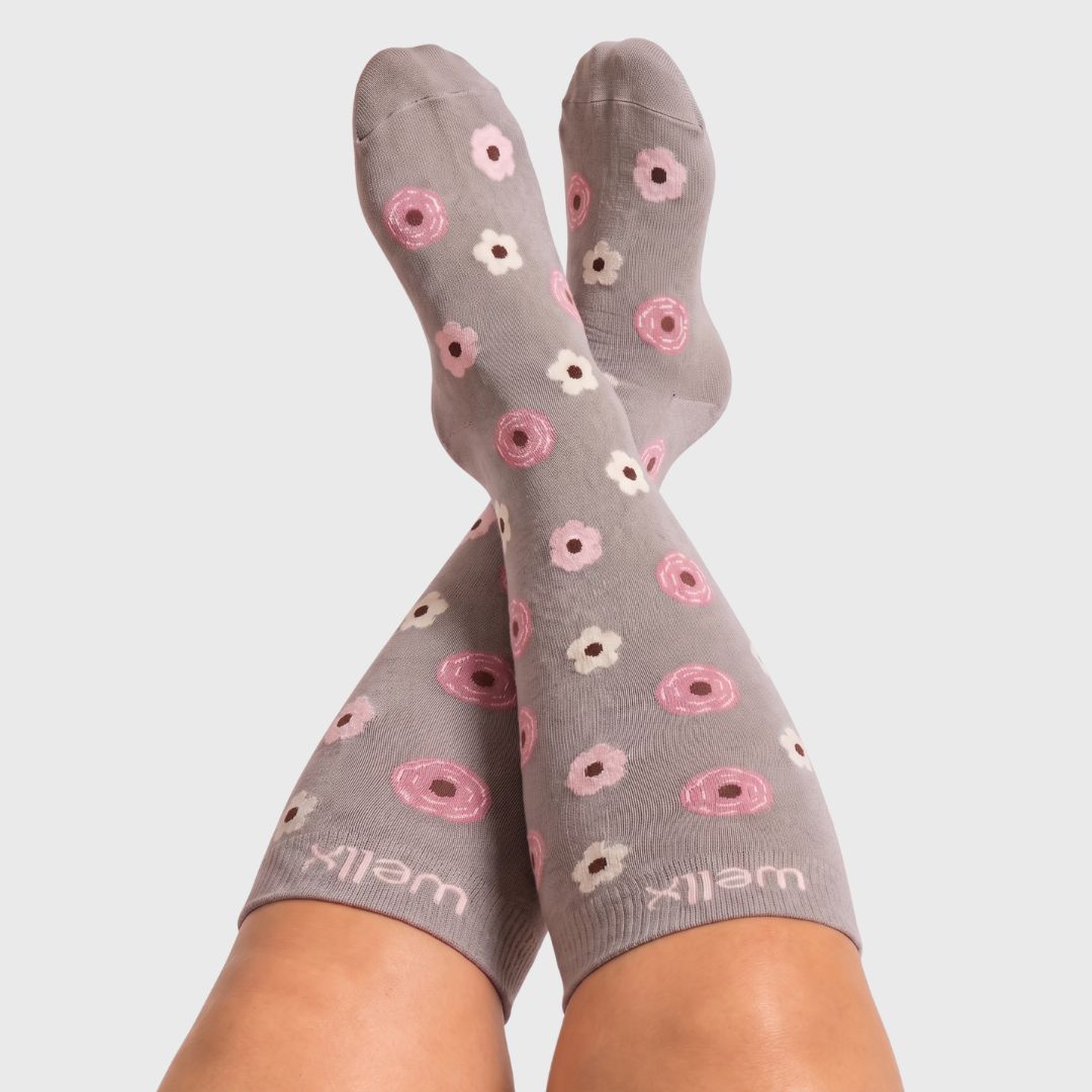 Flowers Gravel Wide Calf Compression Socks