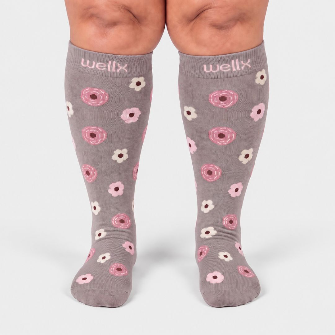 Flowers Gravel Wide Calf Compression Socks