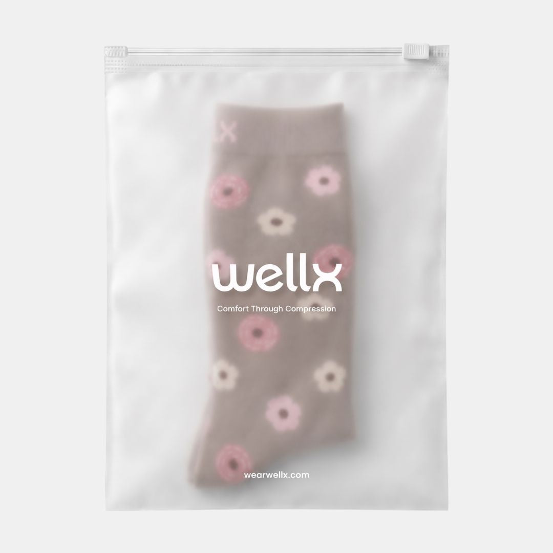 Flowers Gravel Wide Calf Compression Socks