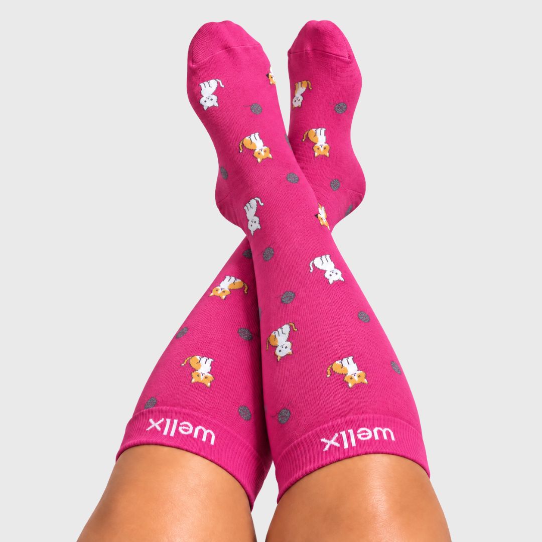 Kittens Pink Wide Calf Compression Socks