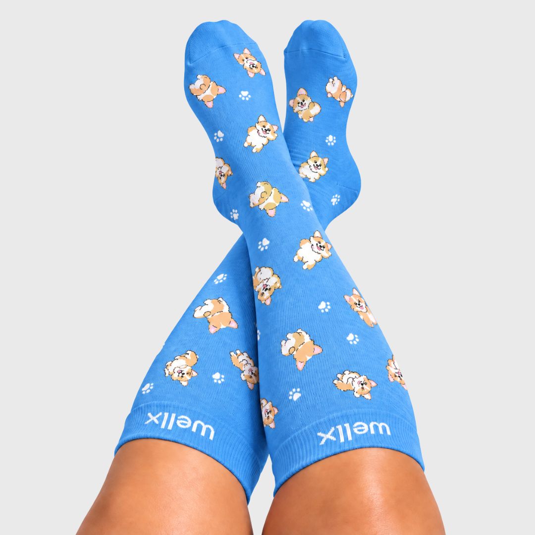 Puppies Blue Wide Calf Compression Socks Men