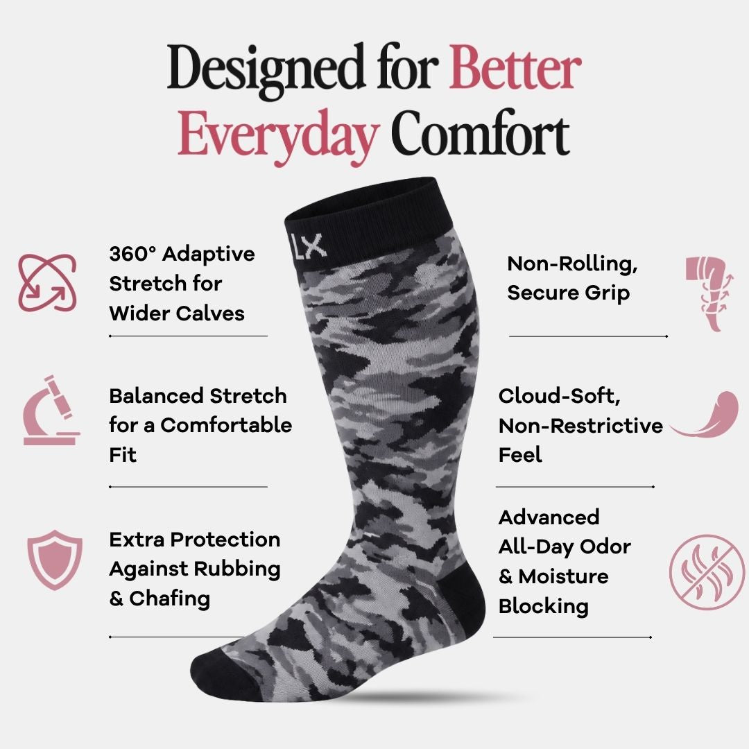 Camouflage Black Wide Calf Compression Socks