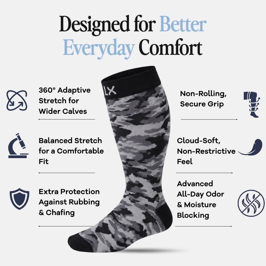 Camouflage Black Wide Calf Compression Socks Men
