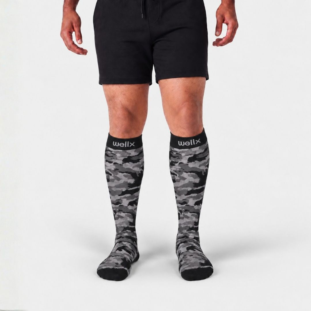 Camouflage Black Wide Calf Compression Socks Men