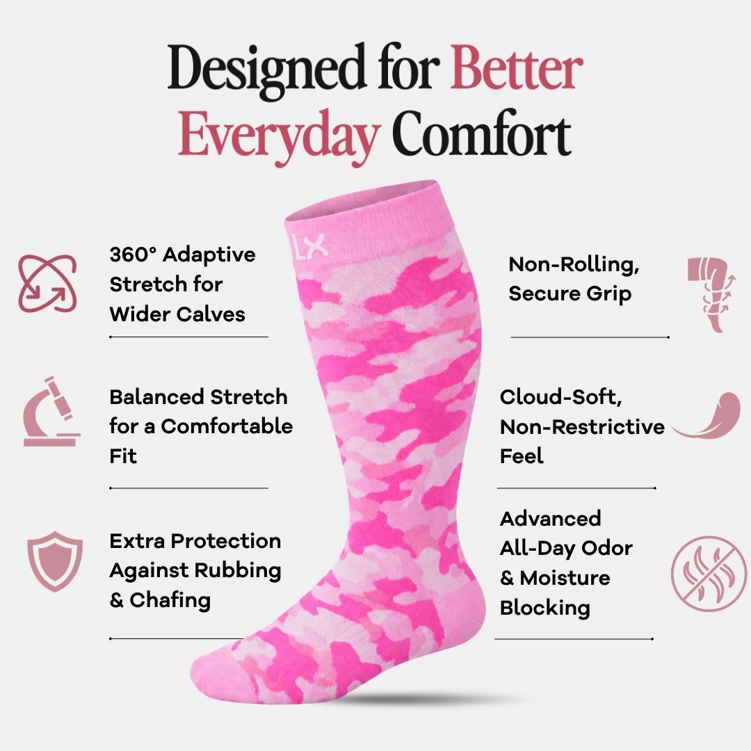 Camouflage Pink Wide Calf Compression Socks