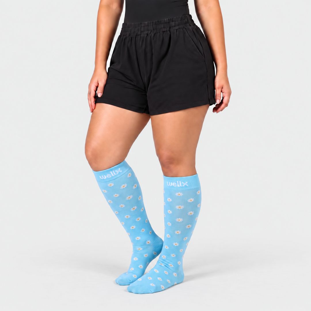 Daisy Flowers Blue Wide Calf Compression Socks