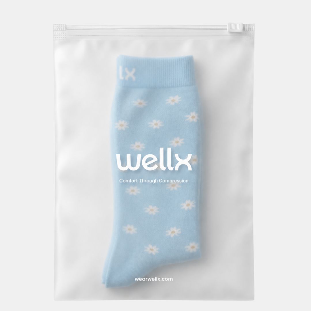 Daisy Flowers Blue Wide Calf Compression Socks