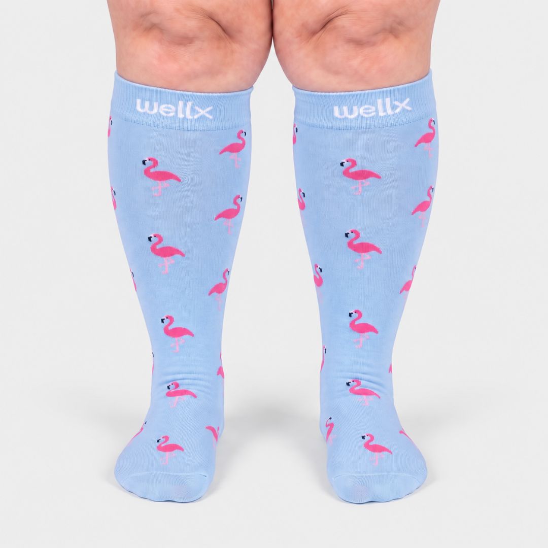 Flamingo Blue Wide Calf Compression Socks