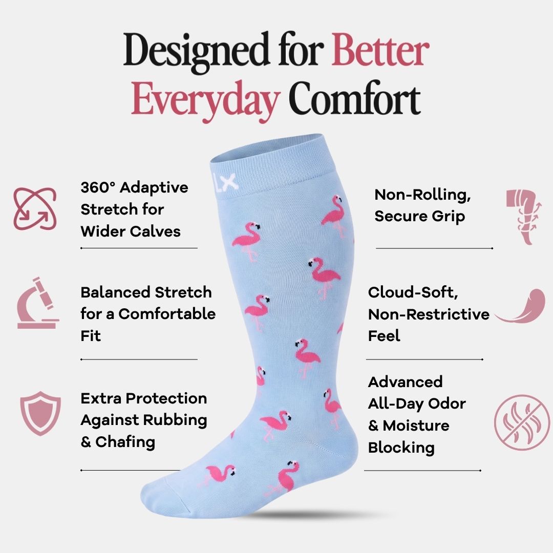 Flamingo Blue Wide Calf Compression Socks
