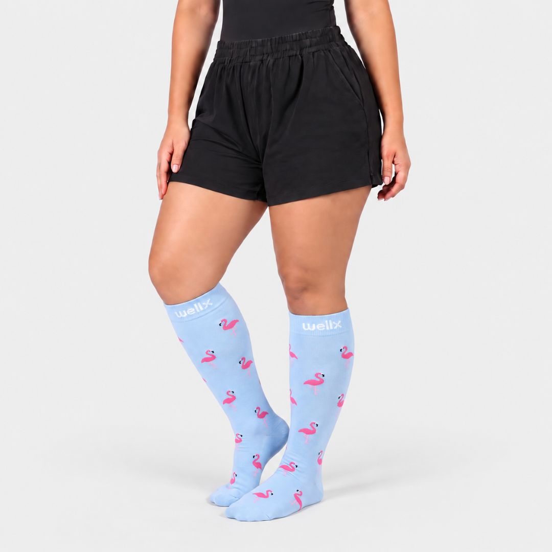 Flamingo Blue Wide Calf Compression Socks