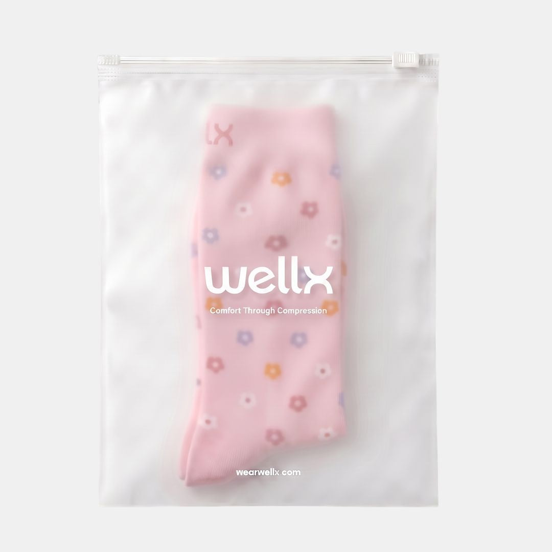 Flowers Pink Wide Calf Compression Socks