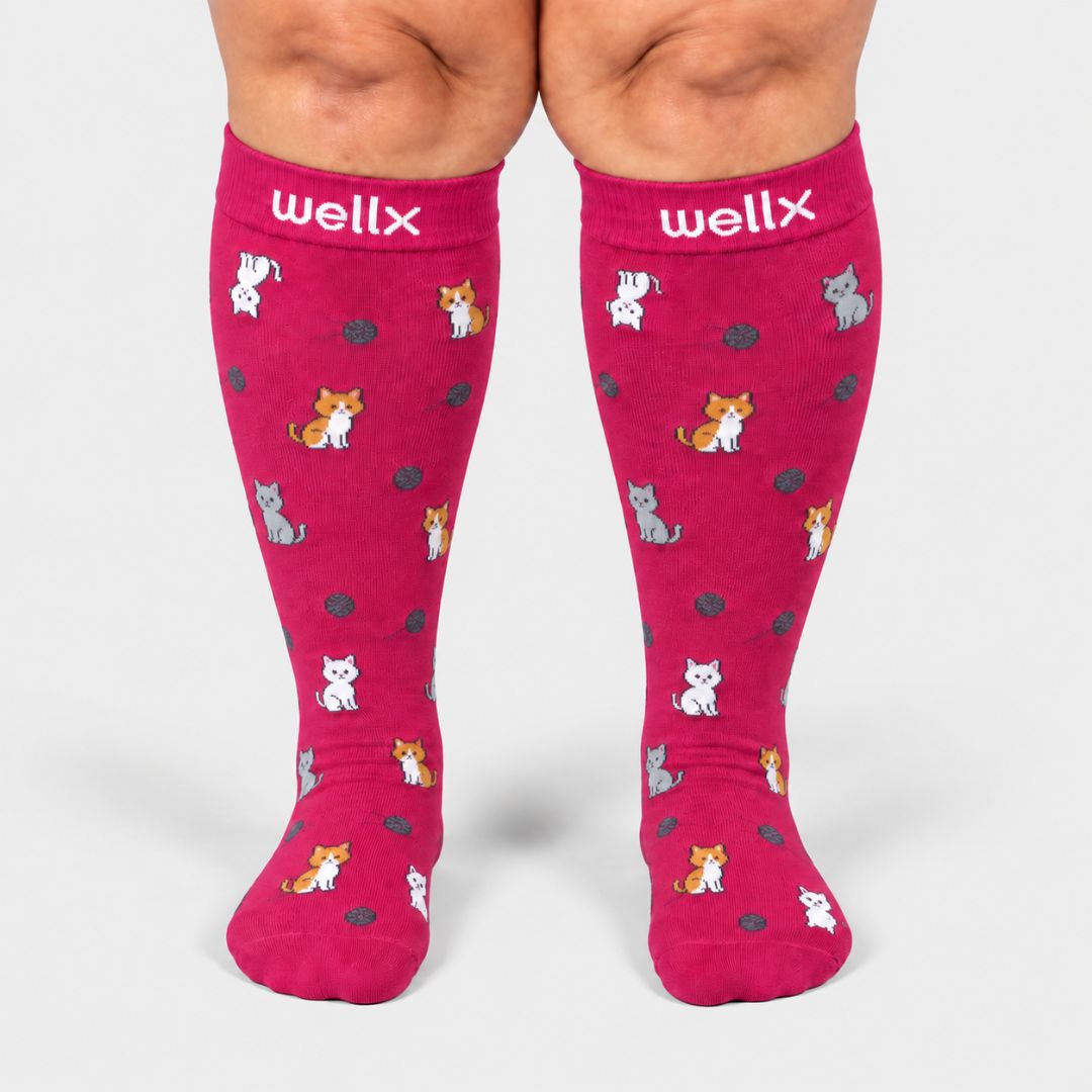 Kittens Pink Wide Calf Compression Socks
