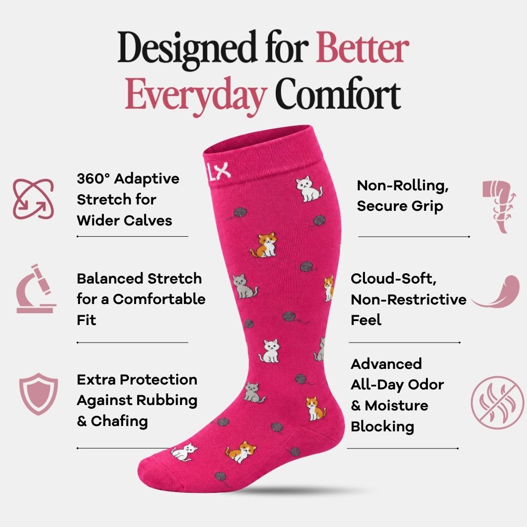 Kittens Pink Wide Calf Compression Socks