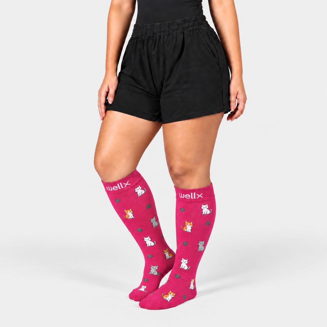 Kittens Pink Wide Calf Compression Socks