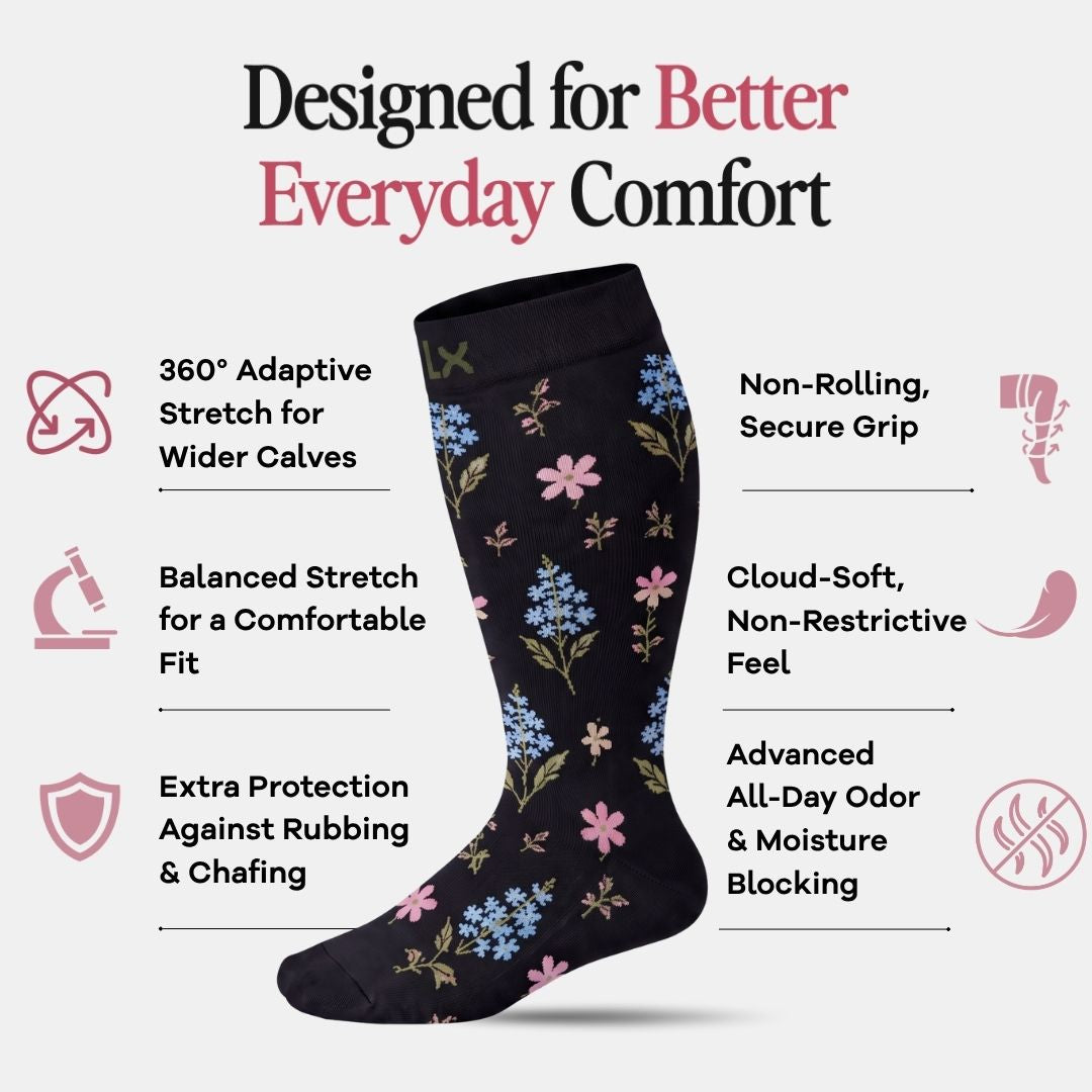 Lily Black Wide Calf Compression Socks