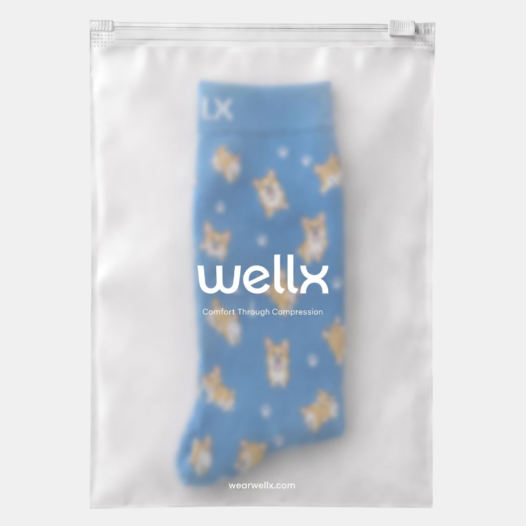 Puppies Blue Wide Calf Compression Socks Men