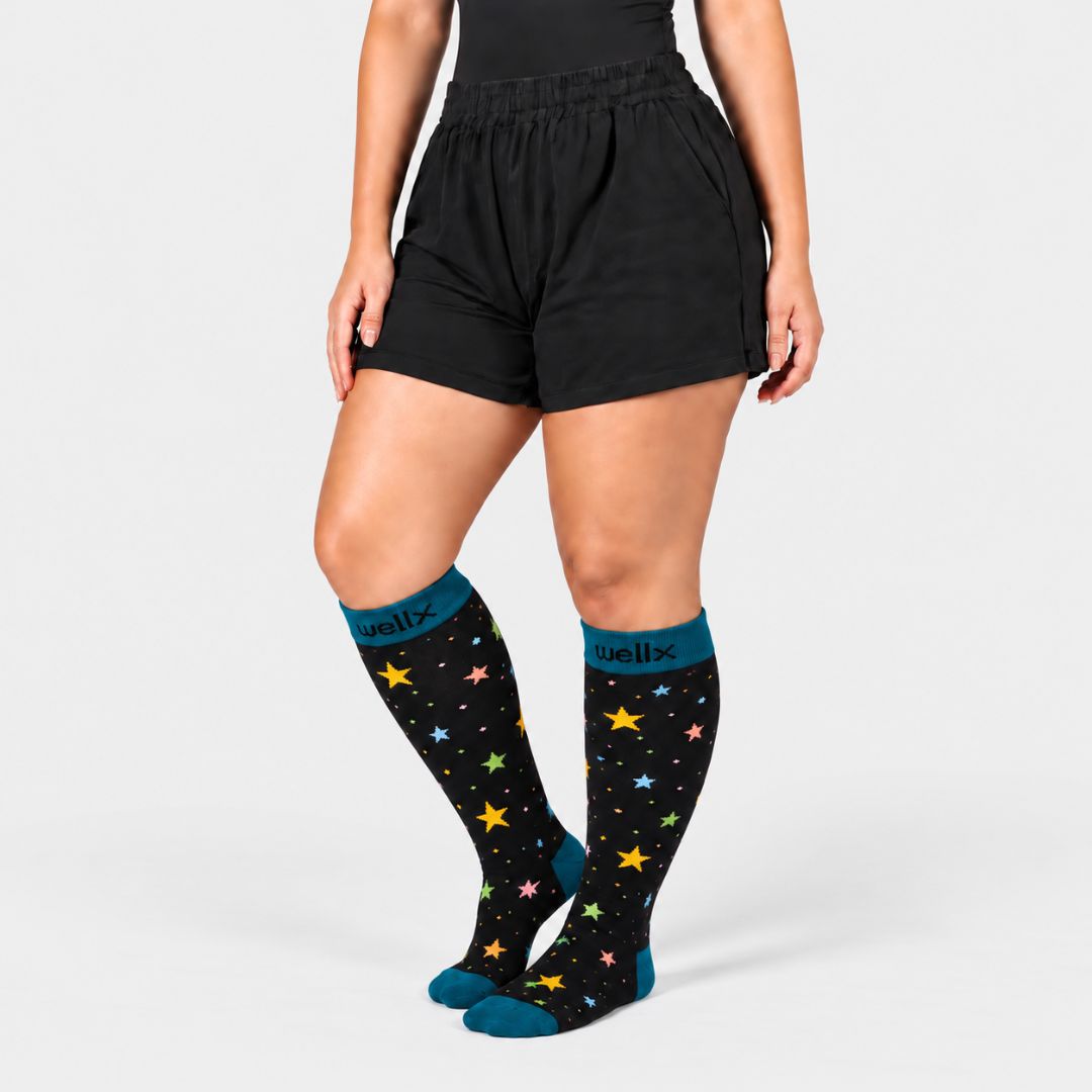 Stars Black/Green Wide Calf Compression Socks