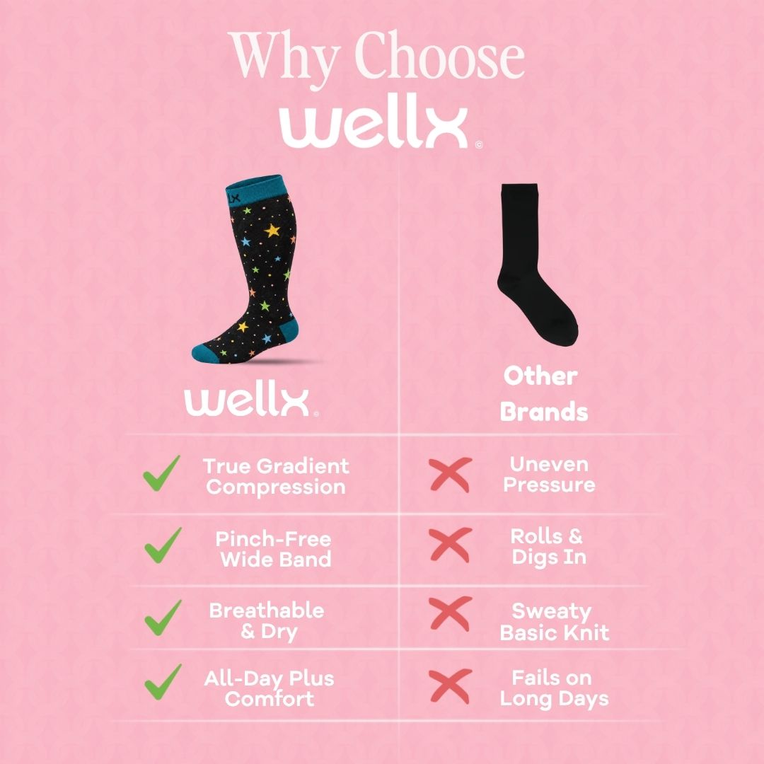 Stars Black/Green Wide Calf Compression Socks