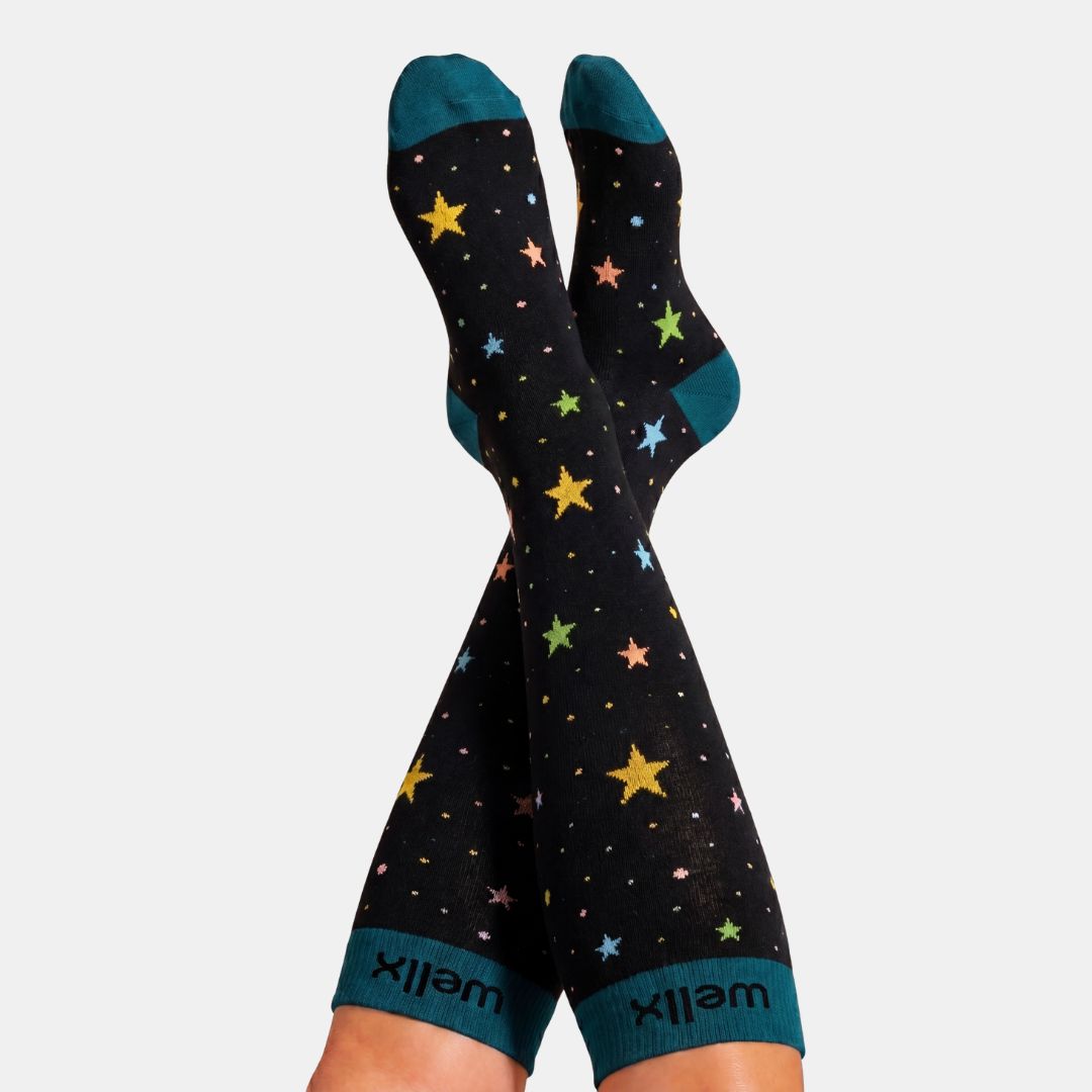 Stars Black/Green Compression Socks