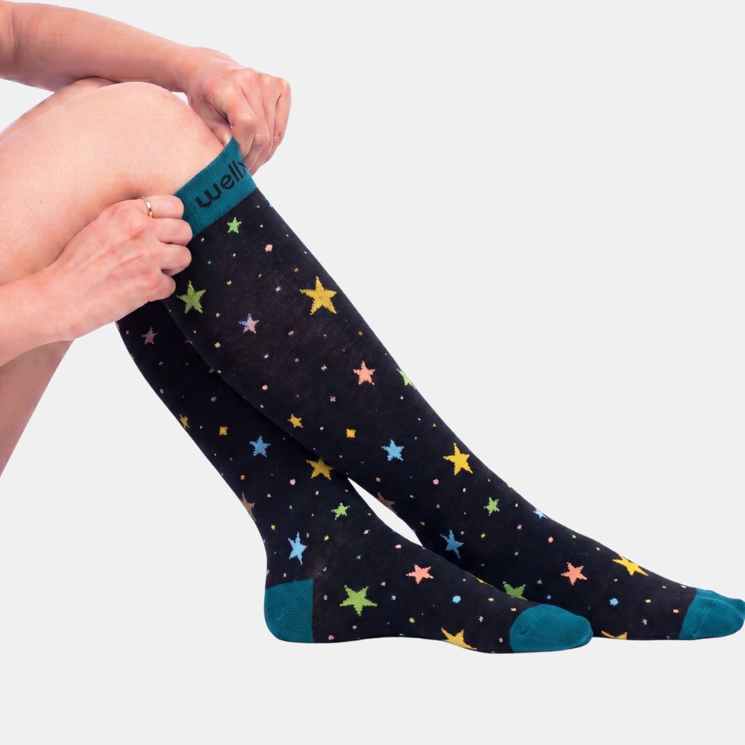 Stars Black/Green Compression Socks