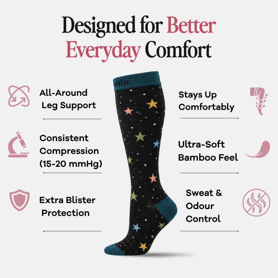 Stars Black/Green Compression Socks