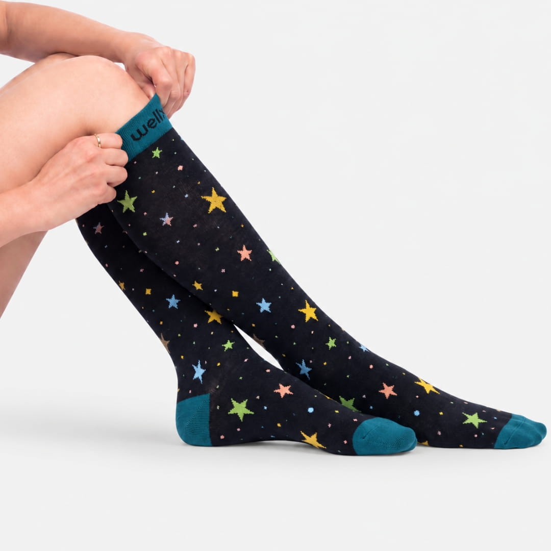Stars Black/Green Compression Socks