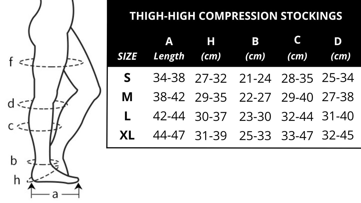 Size chart - Black Thigh-High Compression Stockings