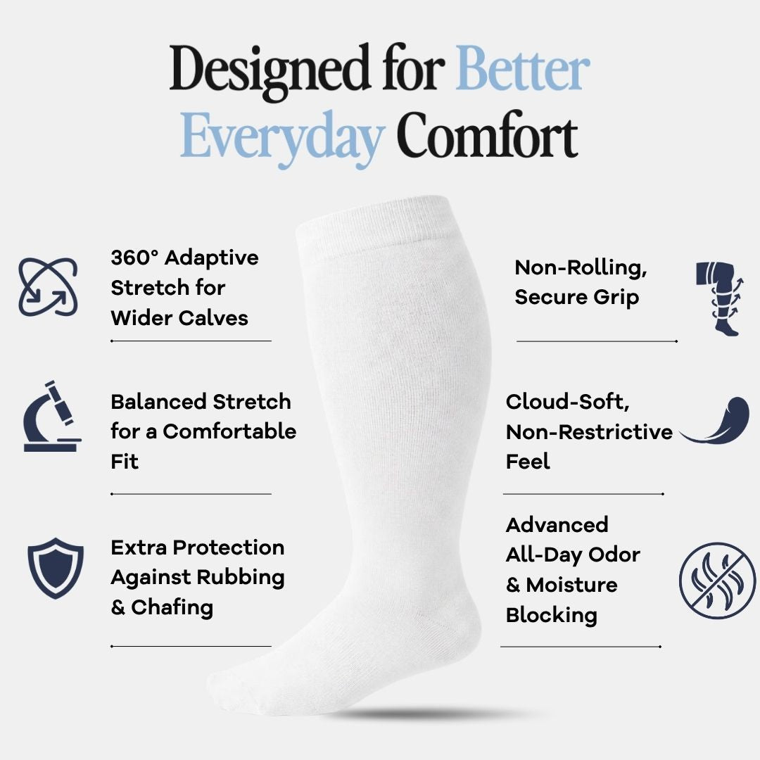 White Wide Calf Compression Socks Men