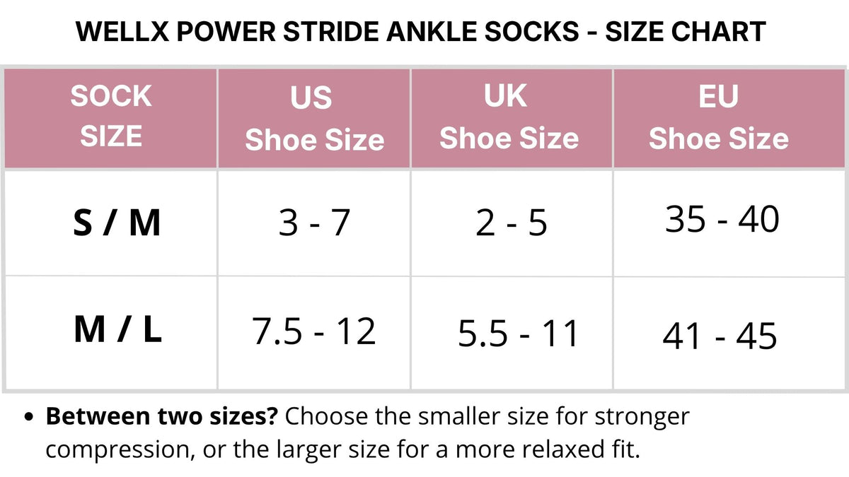 Size chart - 3-Pack Power Stride Ankle Socks Black